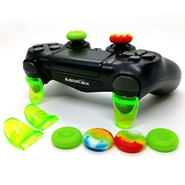 Imagem de Extensores de gatilho L2 R2 Ps4 (1 par de gatilhos L2 R2, 4 peças de tampa de joystick, 2 pares de adesivos de barra de luz de LED) para controle de PlayStation 4