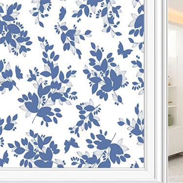 Imagem de Película de janela de privacidade de flores, textura de estilo floral, filme de vidro para sala de estar e escritório em casa, L90 x C 190 cm