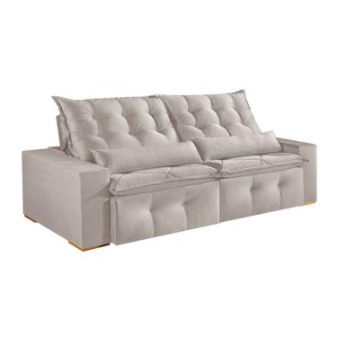 Imagem de Sofá 4 Lugares Retrátil e Reclinável França Veludo Areia 270 cm