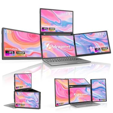 Imagem de ADREAMER Monitor triplo portátil de 13,3 polegadas, extensor de tela tripla destacável para laptop de 13 a 16 polegadas, 1920 x 1200 IPS 16:10, um cabo para três monitores, compatível com Win/Mac (M1