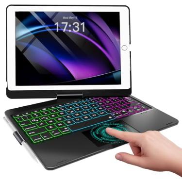 Imagem de Baisla Capa para iPad 9ª geração com teclado de 10,2 polegadas (2021), rotação de 360° com trackpad e retroiluminação arco-íris, USB-C, capa com teclado para iPad