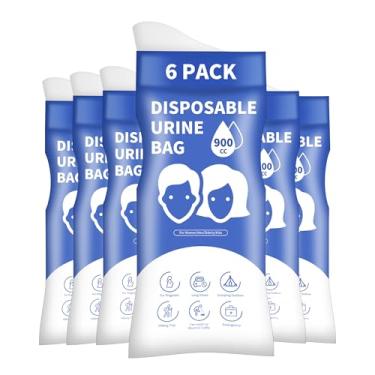 Imagem de YIGOYIHU Sacos de urina descartáveis, 6 peças de sacos de urina para viagens para mulheres e homens, bolsa portátil de 900 ml para mictório de emergência ótima para acampamento, caminhada, viagem