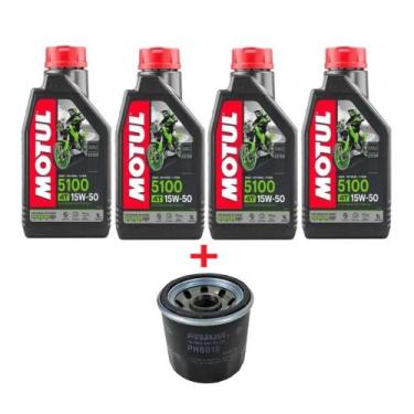 Imagem de Kit Troca Óleo Motul 5100 15w50 4l + Filtro Hayabusa 1300