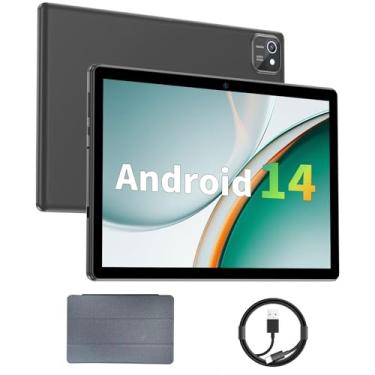 Imagem de Tablet 10 polegadas Android 14 Tablets, 6GB RAM 64GB ROM 1TB Expand, processador quad-core, tela sensível ao toque LCD 1280x800, WiFi 5, câmera dupla, BT5.0, bateria de 6000mAh (preto)