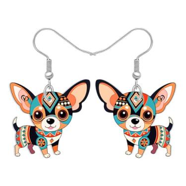 Imagem de DALANE Brincos pendentes de acrílico para mãe de cachorro, chihuahua, estampa de mandala engraçada, joias boêmias, presentes boêmios, presentes para mulheres, amantes de cães, donos de filhotes de