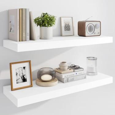 Imagem de Marsmiles Prateleiras flutuantes de 76 cm para parede, prateleiras de madeira com suportes invisíveis, conjunto de 2, prateleira rústica montada na parede para cozinha, banheiro, sala de estar, estudo