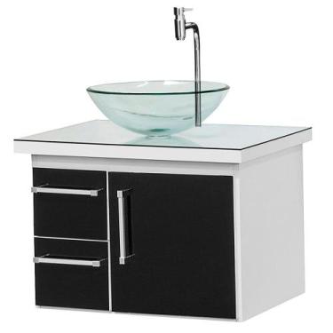 Imagem de Gabinete de Banheiro Natal 60cm - Boatto Móveis , Branco/Preto