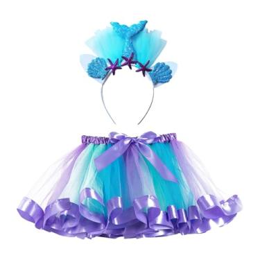 Imagem de APLVFFZH Fantasia de sereia para meninas, vestido com saia tutu e faixa na cabeça, roupas para brincadeira de dramatização infantil, L