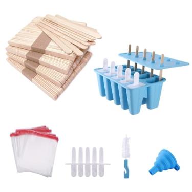 Imagem de Molde de picolé com 200 palitos, 200 sacos, 10 palitos reutilizáveis, máquina de picolé de silicone de 10 unidades, molde de sorvete caseiro de fácil liberação, funil e escova