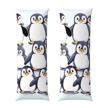 Imagem de Capa de travesseiro corporal com zíper oculto, fronha longa de microfibra macia e respirável para travesseiro corporal, muitas capas de travesseiro fofas de desenho de pinguins para dormir presente