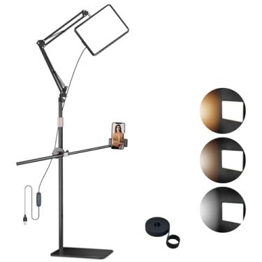 Imagem de OUKMIC Luz De Selfie Com Suporte E Suporte Para Celular, Tripé De Lâmpada De Painel Led De 12" Com Braço Ajustável, Temperatura De Cor De 2800-7000K Para Sessão De Fotos, Gravação De Vídeo, Streamin
