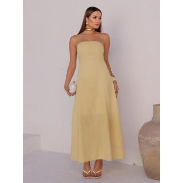 Imagem de Vestido Longo de Linho Sem Alça e Atemporal - Lumia, Creme, GG