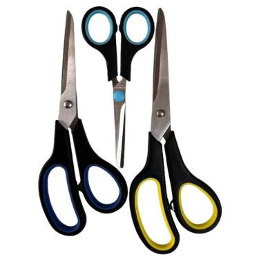 Imagem de Kit com 3 Tesouras Multiuso Inox p/ Cozinha, Papel e Tecido