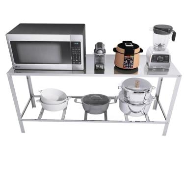 Imagem de Mesa de Trabalho Industrial em Aço Inox, 140x53x84 cm, com Prateleira Inferior, Acabamento Escovado