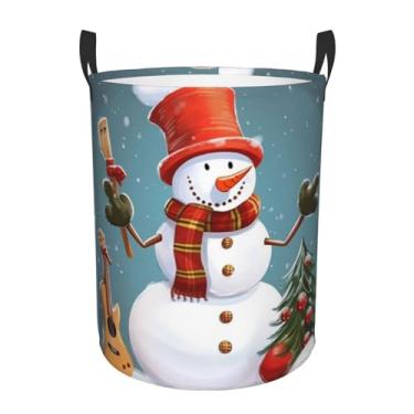 Imagem de Cesto de roupa suja de Natal, boneco de neve, dobrável, impermeável, cesto de armazenamento de roupas com alças, pano Oxford, organizador de brinquedos, cesta para banheiro, lavanderia, quarto, médio