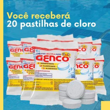 Imagem de Kit 20 Pastilhas Cloro Multiação Genco 3 em 1 Para Piscinas