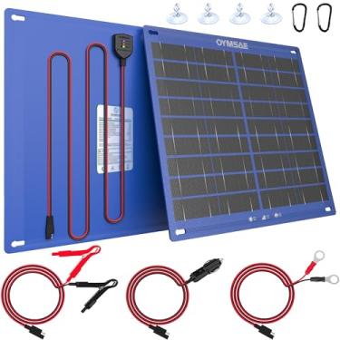 Imagem de OYMSAE Carregador de bateria de painel solar de 30 W 12 V, portátil, à prova d'água, carregador e mantenedor para carro, barco, automotivo, trailer, com plugue de isqueiro e clipe jacaré