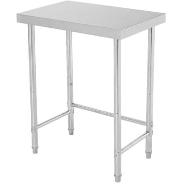 Imagem de Mesa de trabalho de aço inoxidável de 46 x 71 cm, mesa de trabalho de 136 kg, pesada, NSF, com pés ajustáveis e rodízios de bloqueio, base aberta, mesa utilitária de metal de camada única para cozinha