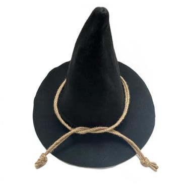 Imagem de Yuzcxxx Chapéu de bruxa de Halloween, corda de cânhamo, fantasia de Halloween, baile de máscaras, cosplay, dobrável, espantalho, feiticeiro, chapéu de feltro