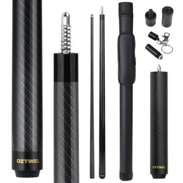 Imagem de Oztwel Taco de sinuca de fibra de carbono, taco de sinuca de ponta de 8 camadas de 12,4 mm, taco de sinuca profissional profissional afunilado para adultos com extensão e estojo de fibra de carbono