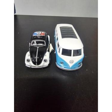 Imagem de Kit Fusc Kombi Miniatura Colecionável Brinquedo Carrinho Metal À fricção Abre Portas (Edição Especial Polícia + Kombi Azul)
