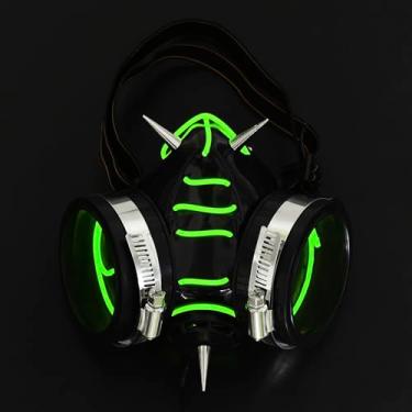 Imagem de SANGLE SOPFFY LED Steampunk Gas Mask, Cyberpunk Glow in the Dark Design, Perfect for Halloween, Raves, Carnivals & Costume Parties (Green Light Mask)