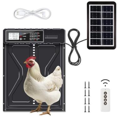Imagem de AOKUY Porta de galinheiro solar automática com controle remoto, sensor de luz e tela LCD, abridor automático de porta de galinheiro à prova d'água, sem necessidade de pilhas, para segurança de