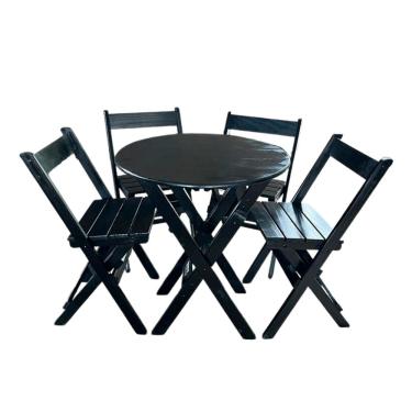 Imagem de Mesa Redonda 68cm Diametro Dobravel com 4 Cadeiras Bares Preto