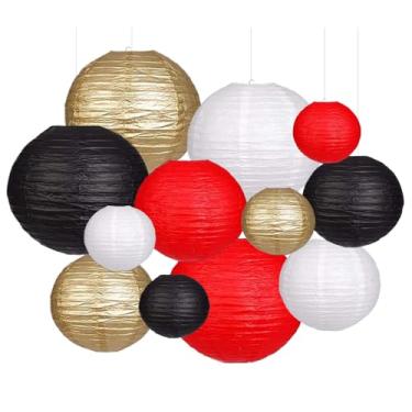 Imagem de Capesaro Lanternas de papel pretas vermelhas brancas decorativas 12 peças decorações de festa para festa chá de panela, casamento, chá de bebê, formatura, aniversário, decoração de quarto