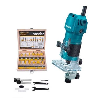 Imagem de Tupia Makita 3709 350W 220V + Jogo Fresas Madeira 6Mm 12