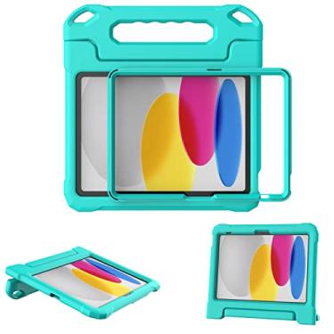 Imagem de MAISON Capa infantil para iPad A16 11ª geração 2025/iPad 10ª geração 2022 com suporte para lápis, capa para iPad 11/10 à prova de choque, leve, protetor de tela integrado com alça de suporte (turquesa