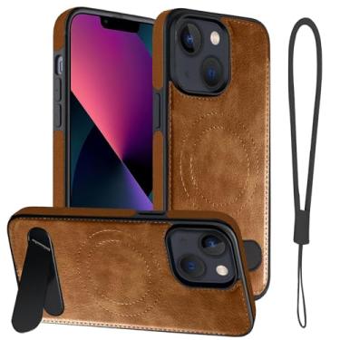 Imagem de Moment Dextrad Capa de couro magnética para iPhone 14, capa de telefone para iPhone 13, suporte embutido, compatível com MagSafe, alça de silicone, proteção interna de TPU, capa fina à prova de choque