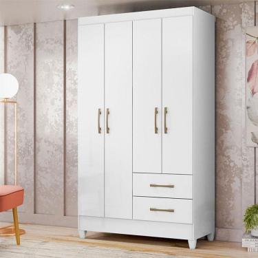 Imagem de Guarda Roupa Solteiro Ambiente Chile 4 Portas Branco Brilho - Moval