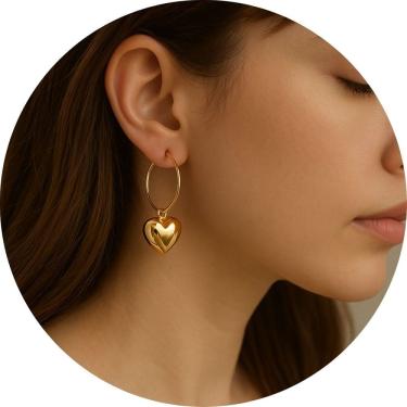Imagem de Brinco Argola Dourado com Pingente Coração Luxo