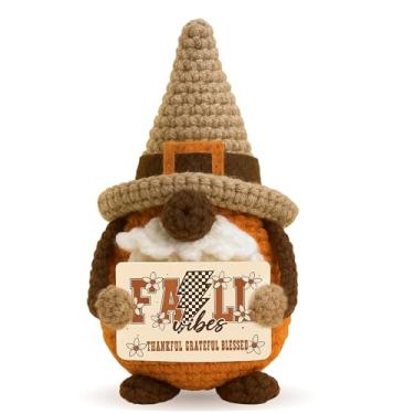 Imagem de Skyists Mini Crochet Fall Gnome with “Thankful Grateful Blessed” Card – Handmade Orange Pumpkin Gnome for Thanksgiving Tiered Tray Decor, Autumn Home Decorations, Cute Fall Gift
