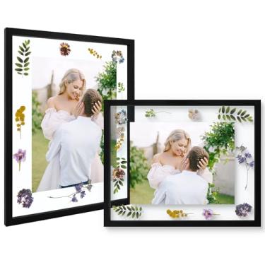 Imagem de Moldura flutuante de 40,6 x 50,8 cm - madeira maciça preta para flor prensada - vidro frontal verdadeiro - use como moldura de 28 x 35 cm ou 30 x 40 cm - para exibição de parede (preto, pacote com 2)