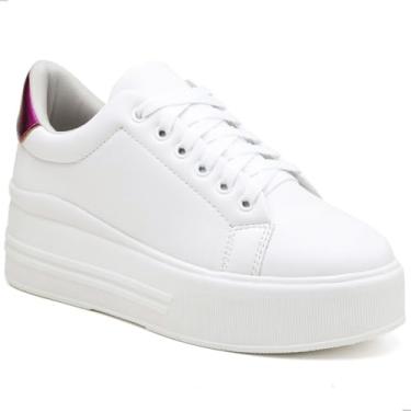 Imagem de Tênis Feminino Tenehi Plataforma Branco com Detalhe Pink Moda Confortavel (BRANCO, BR, Adulto, Numérico, 37)