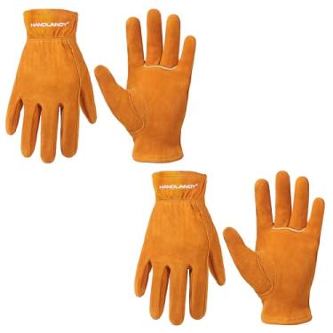 Imagem de HLDD HANDLANY 2 pares de luvas de jardinagem infantis, luvas de couro para meninos e meninas de 2 a 11 anos, ótimo presente para trabalhos de quintal, acampamento e projetos de bricolage