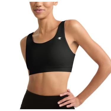 Imagem de Champion Sutiã esportivo feminino, toque macio, absorvente de umidade, sutiã de suporte moderado para mulheres (tamanho plus size disponível), Preto, P