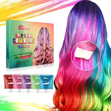 Imagem de 5 peças de giz de cabelo lavável para cabelos escuros, pente de tintura de cabelo natural de 29 ml, cor temporária para presentes de aniversário de crianças, festa, cosplay, Natal e Halloween