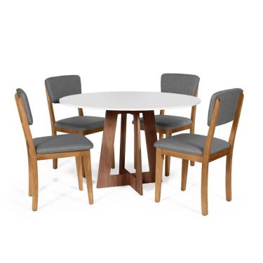 Imagem de Mesa De Jantar Redonda Montreal Bran/nor Com 4 Cadeiras Estofadas Ella Cinza Escuro