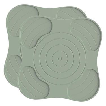 Imagem de ＫＬＫＣＭＳ 2 peças de tapete de silicone para secagem de pratos, resistente ao calor, porta-copos, suporte universal para panelas, escorredor de pratos, Verde