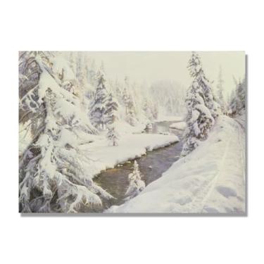 Imagem de NHLDZYH Pinturas a óleo famosas, (paisagem de inverno) por Peder Mork Monsted, reprodução impressa em tela, arte de cenário para decoração de sala de estar. Somente tela 30x42cm-11,8x16,5 pol