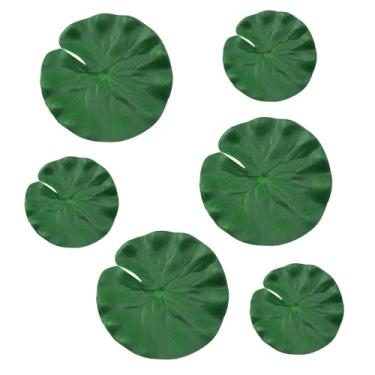 Imagem de Lind Kitchen 6 peças de folhas artificiais de lírio de água 10 cm x 3 15 cm x 3 folhas de lírio de água artificiais de EVA flutuantes verdes para lagoas de jardim, fontes, aquários e decorações de