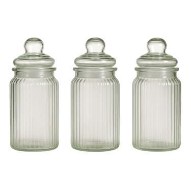 Imagem de Kit 3 Potes de Vidro Herméticos Canelado 230ml – 13x8cm – Armazenamento de Alimentos, Temperos, Café e Doces – Home Presentes (3 Unid)