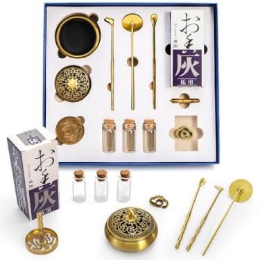 Imagem de Noamus Kit de queimador de incenso de 12 peças, conjunto de fabricação de cinzas em pó de latão com incensário, ferramenta de prensa de molde de arte de incenso chinês, suporte de fragrância para casa