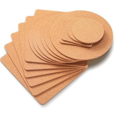 Imagem de Boao Conjunto de porta-copos de cortiça redondos e retangulares de madeira com 16 unidades, porta-copos absorventes resistentes ao calor, jogo americano para panelas e frigideiras, almofadas quentes