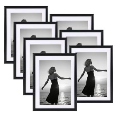 Imagem de ZBEIVAN Conjunto de 7 porta-retratos de 15 x 20 cm, exiba imagens 13 x 17 cm com tapete ou 15 x 20 cm sem tapete, moldura rústica envelhecida para pendurar na parede, mesa de família, galeria de fotos