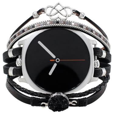 Imagem de Pulseira de couro Boho compatível com Samsung Galaxy Watch 8 de 40 mm/44 mm, Galaxy Watch 8 Classic de 46 mm, pulseira ajustável multicamadas feita à mão para Galaxy Watch 8/8 Classic feminino e