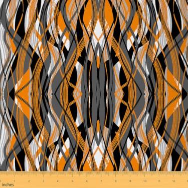 Imagem de jejeloiu Tecido listrado laranja de 1 jarda da Yard Tecido de estofamento abstrato moderno para cadeiras minimalista para projetos de bricolage em casa, à prova d'água, decoração interna e externa